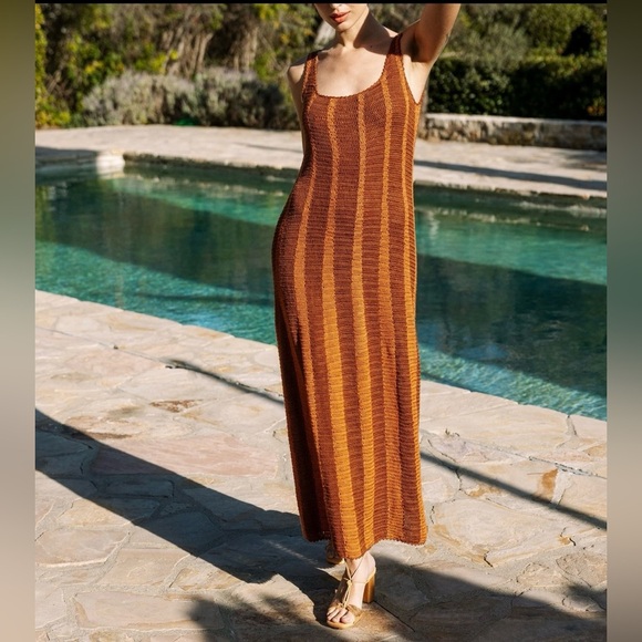 NWT Cleobella Ginger Hand Crochet Maxi Dress in Terracotta & Brown Stripes, M - Picture 7 of 16